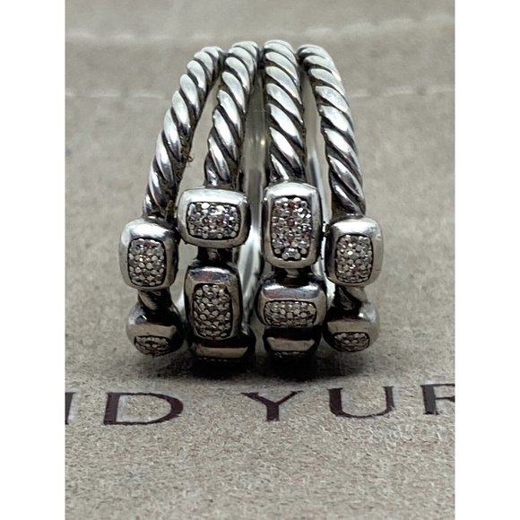 DAVID YURMAN CONFETTI STERLING PAVE DIAMOND RING 4 ROWS SIZE 7 - Picture 10 of 14